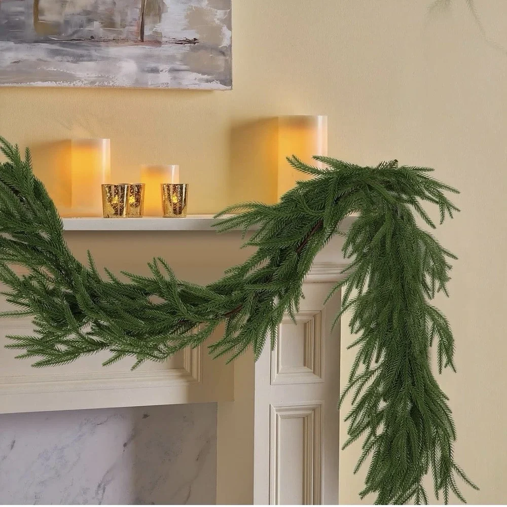 2 Pcs 6ft Realistic Norfolk Pine Christmas Garlands Flexible Decoration Holiday